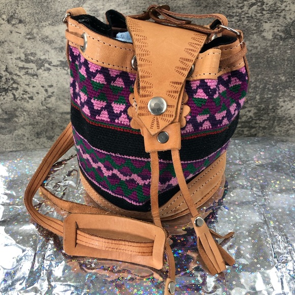 Cute purple and pink small Authentic African Drawstring Satchel Purse - Picture 14 of 15